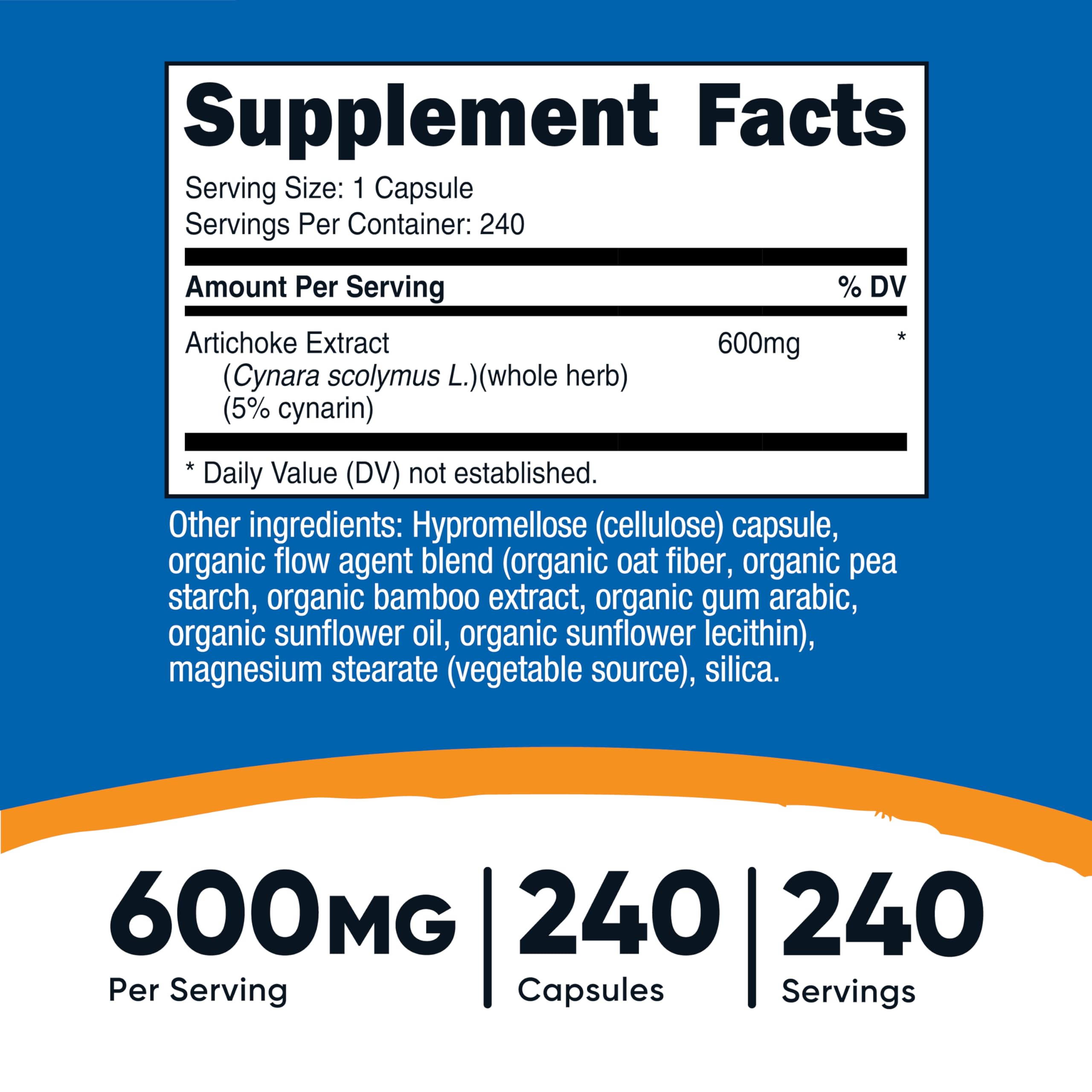 Nutricost Artichoke Extract — gelule, dose unique simplifiant la routine quotidienne.