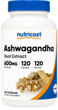 Nutricost Ashwagandha gélules 600 mg sur fond blanc, prise quotidienne pratique.