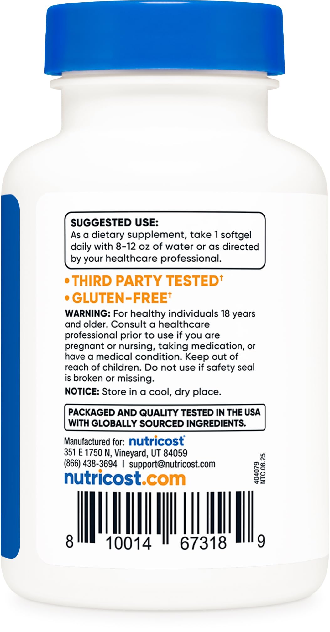 Nutricost Astaxanthin 4mg — emballage naturel et sans gluten mis en avant
