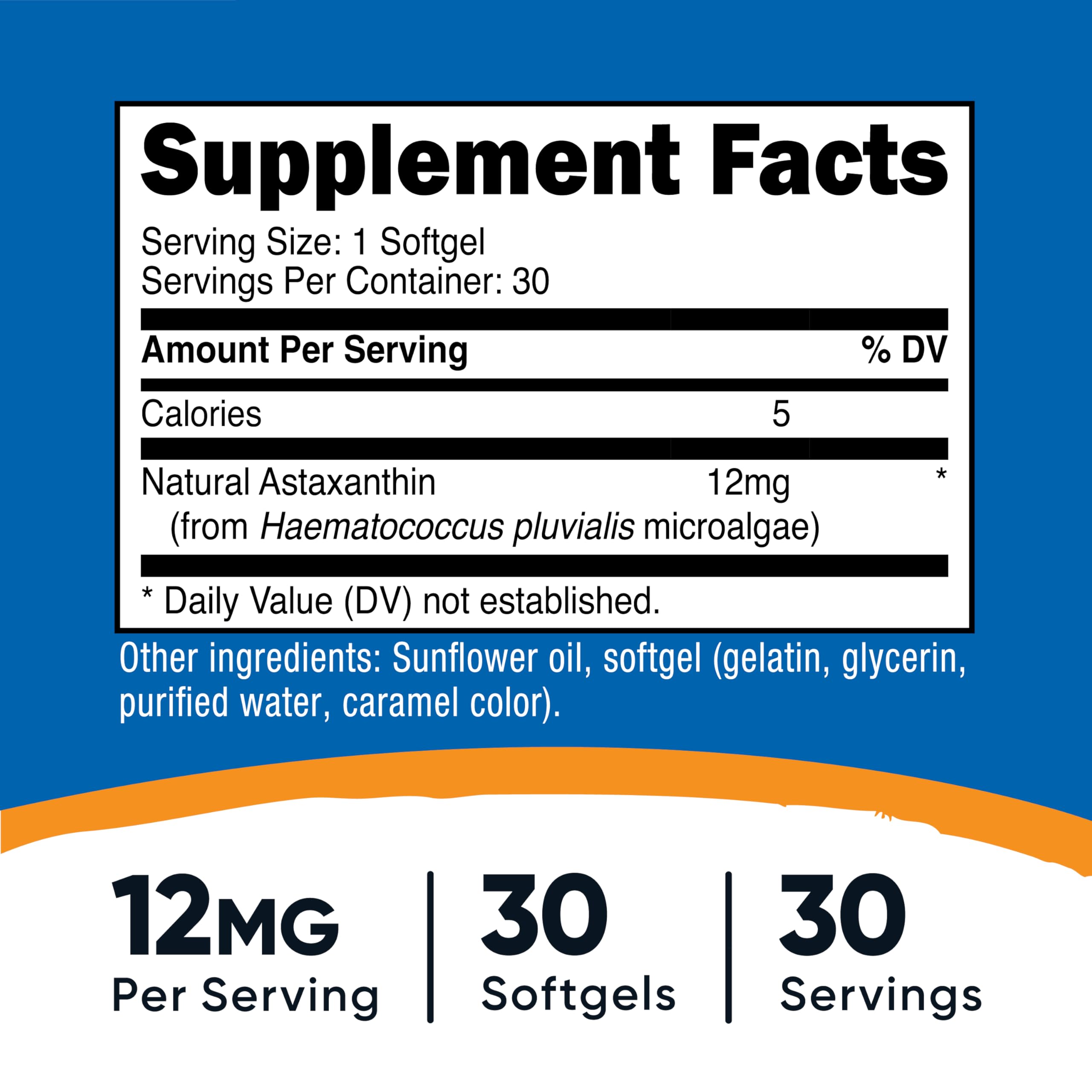 Nutricost Astaxanthine 12mg : flacon fermé, prêt à une routine quotidienne.