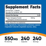 Nutricost Astragalus gélules 550 mg – étiquette lisible et informations claires.