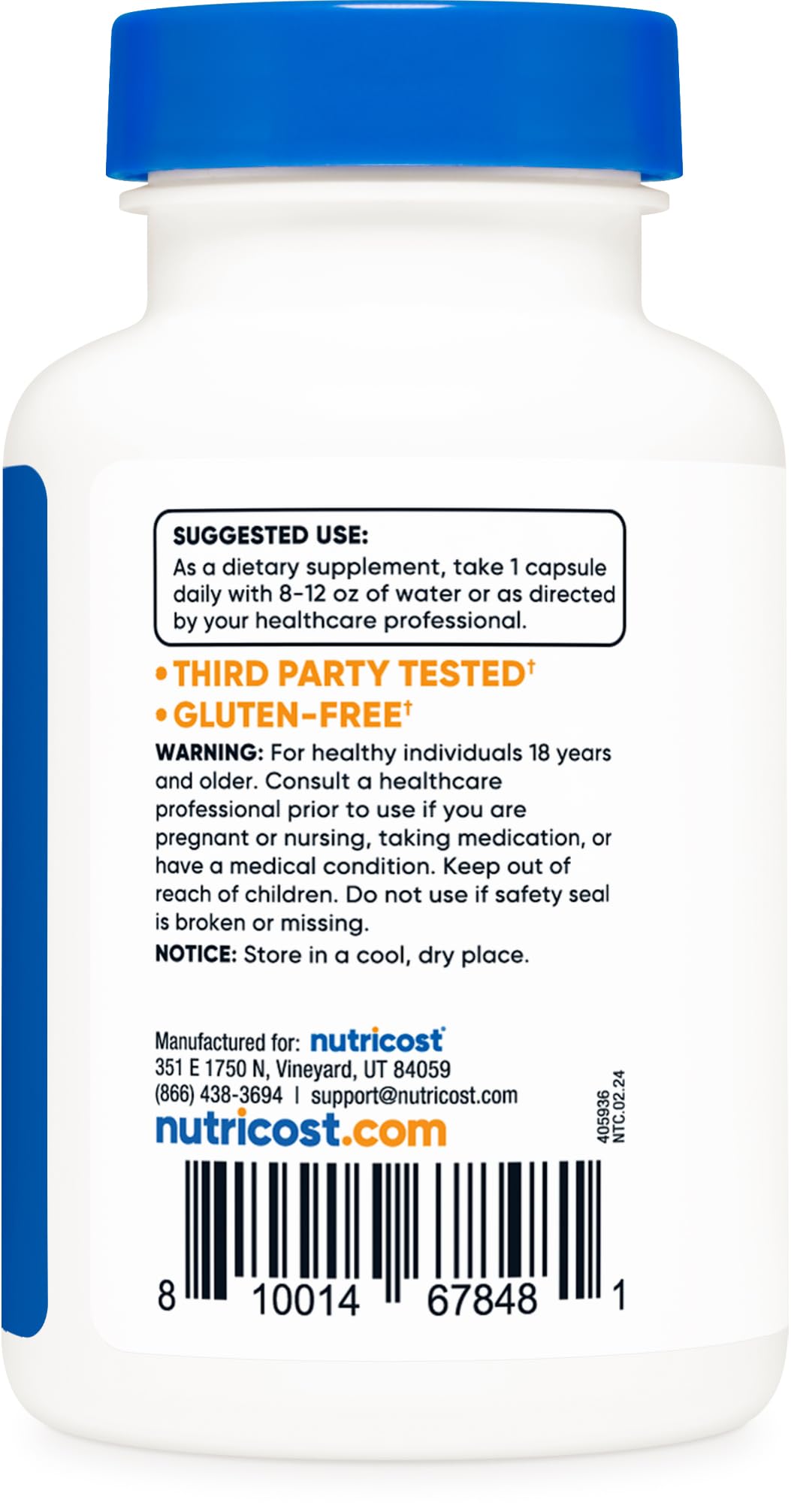 Nutricost B12 1000 mcg vegetarien sans-gluten : adapté aux régimes végétariens et sans gluten