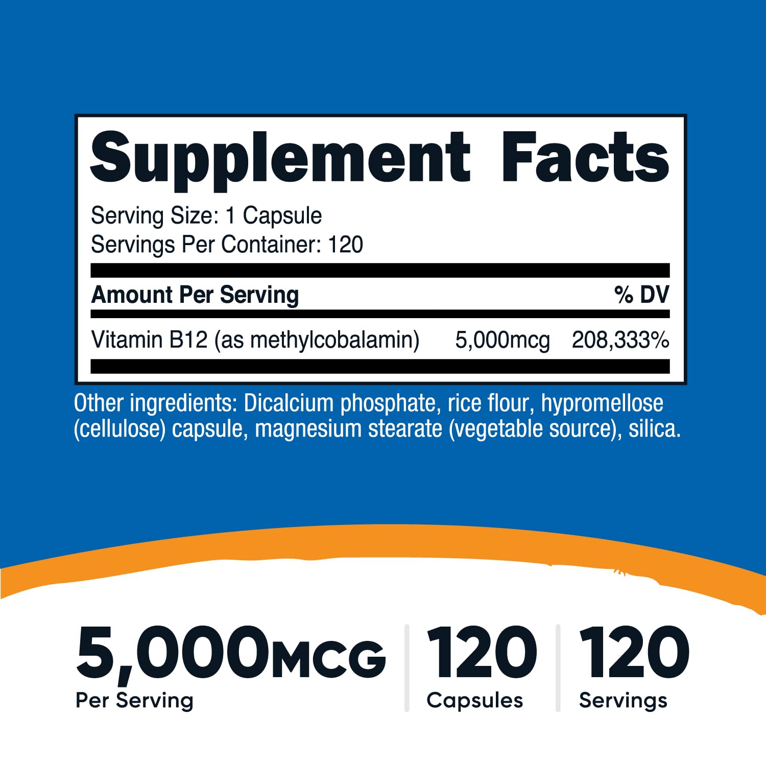 Nutricost B12 5000mcg – capsules végétariennes faciles à avaler pour les régimes sans gélatine.