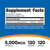 Nutricost B12 5000mcg – capsules végétariennes faciles à avaler pour les régimes sans gélatine.