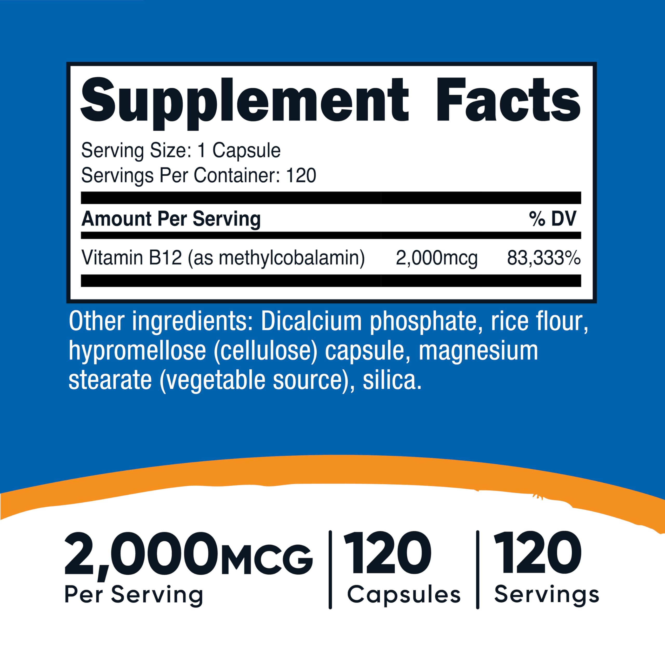Nutricost B12 methylcobalamine capsules végétariennes faciles à prendre.