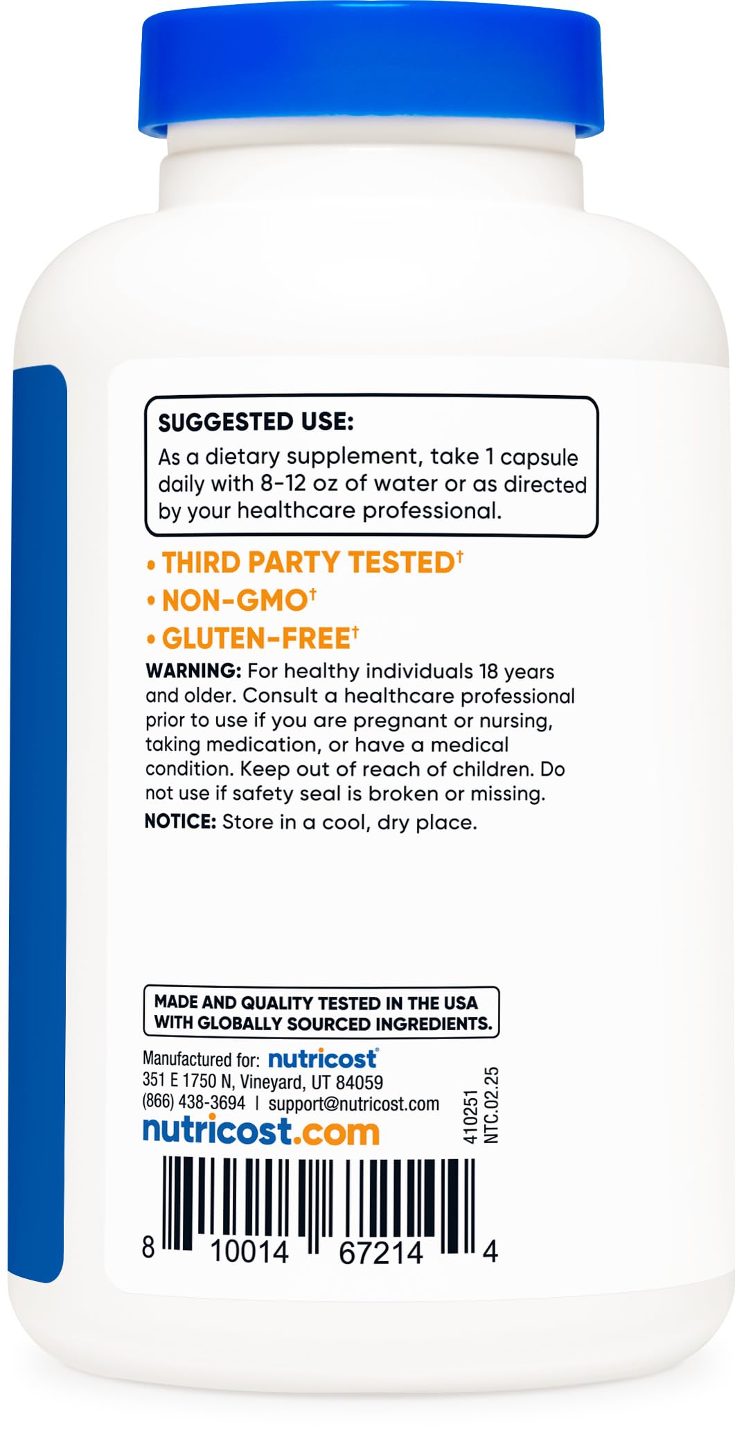 Capsules végétariennes Nutricost B12 sans OGM et sans gluten.