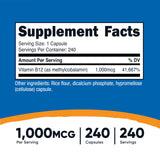 Nutricost B12 méthylcobalamine, gélules végétariennes, option sans OGM et gluten.
