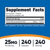 Nutricost B6 capsules, etiquette claire sur l'emballage, sans OGM et sans gluten