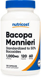 Nutricost Bacopa Monnieri - boîte 1000mg, pratique pour une routine quotidienne et concentration.