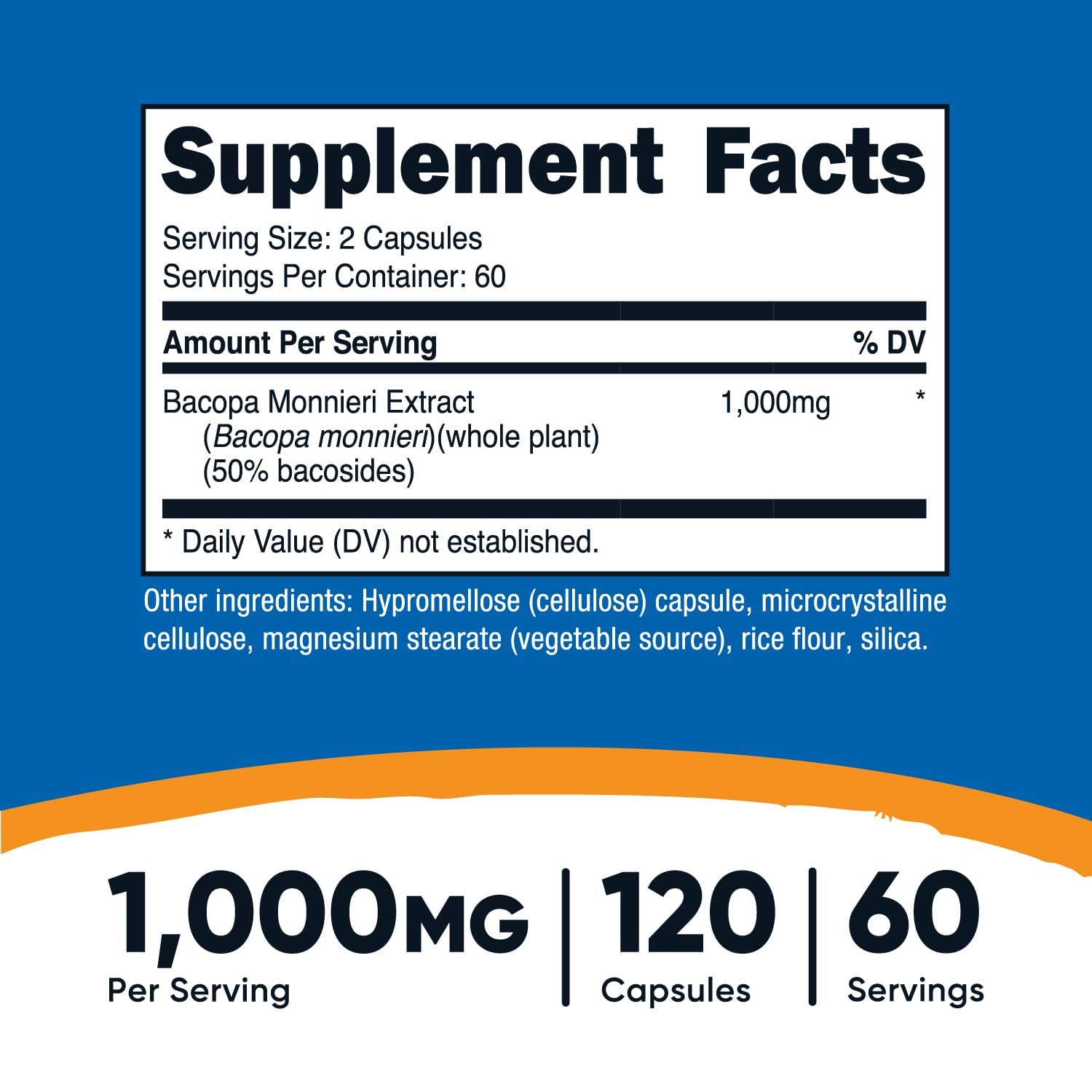 Nutricost Bacopa Monnieri - capsules, simples à prendre pour une routine végétarienne régulière.