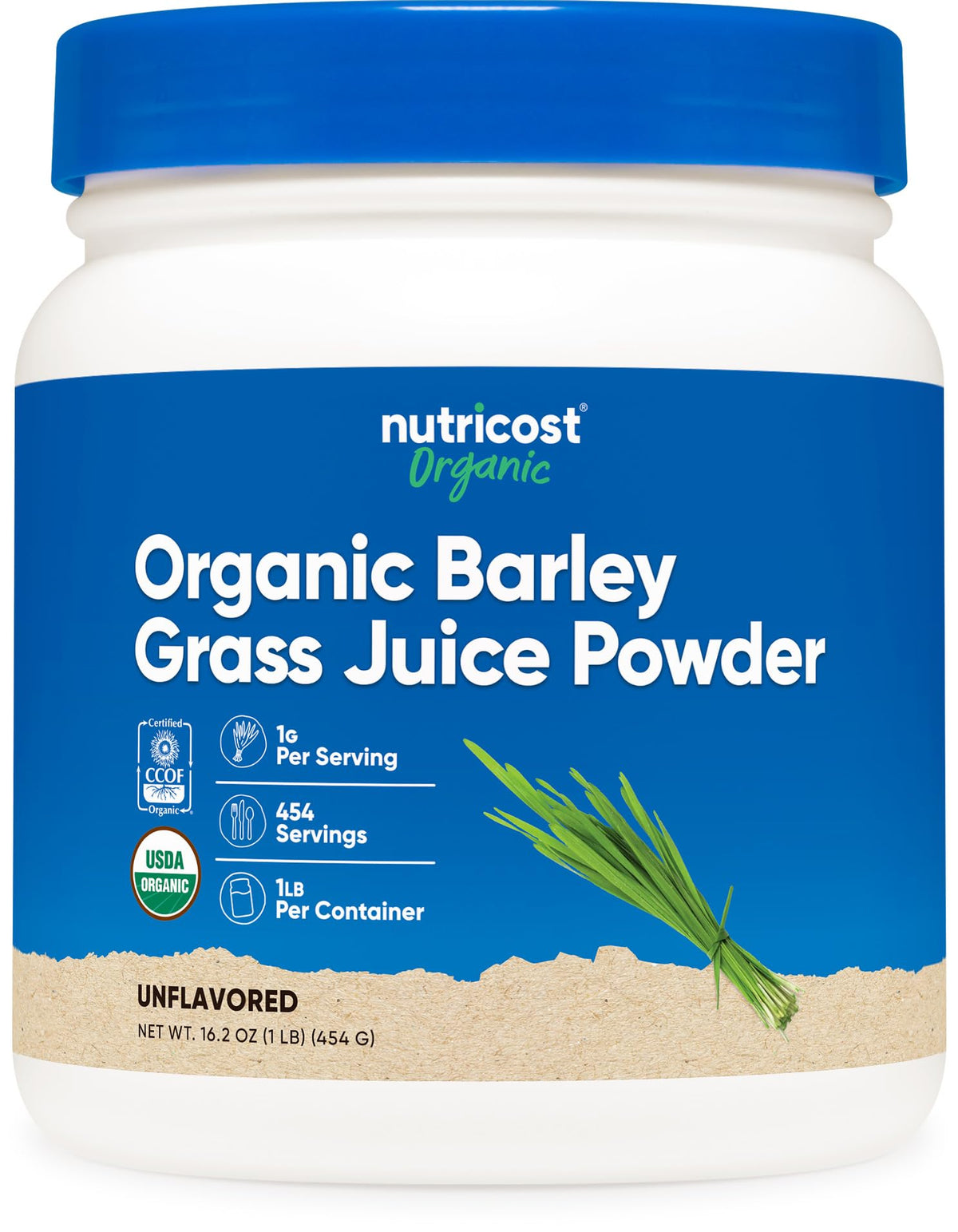 Nutricost Barley Grass Juice Powder dans une bouteille, parfait pour des smoothies nourrissants.
