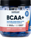 Nutricost BCAA+ Hydration dans un shaker, boisson framboise citron, idéale après l'entraînement.