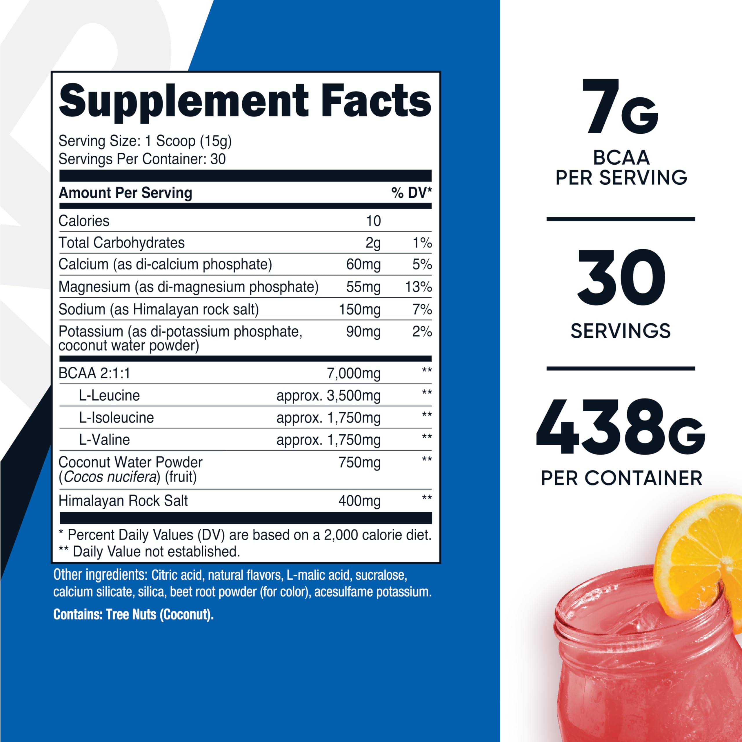 Nutricost BCAA Hydratation Framboise-Citronnade, sachet pratique après séance et en déplacement.