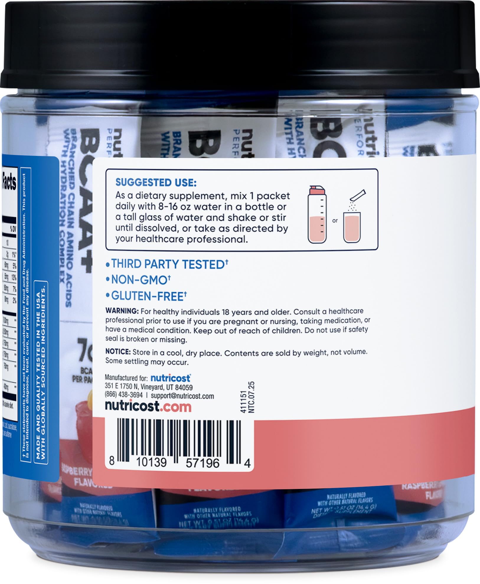 Nutricost BCAA+ Hydration sticks faciles pour l'hydratation en déplacement.