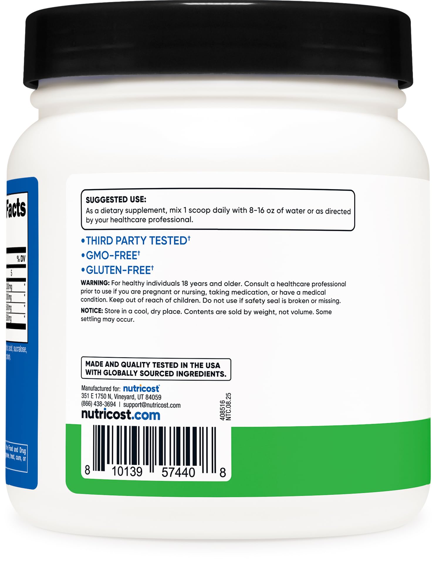 Cuillère-doseuse Nutricost BCAA, dosage précis Saveur Pomme Verte