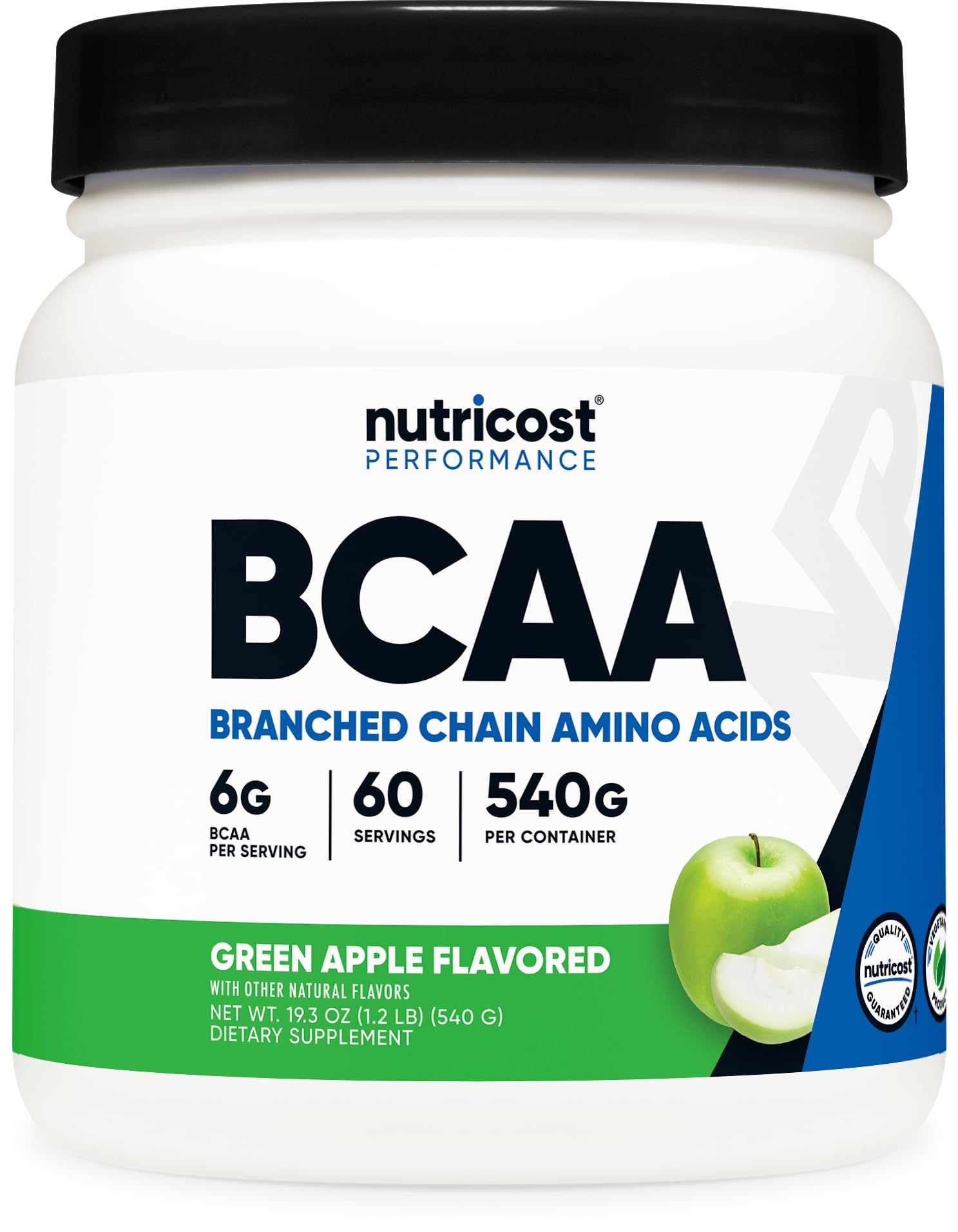 Nutricost BCAA Poudre 2:1:1, saveur Pomme Verte, pratique avant entraînement