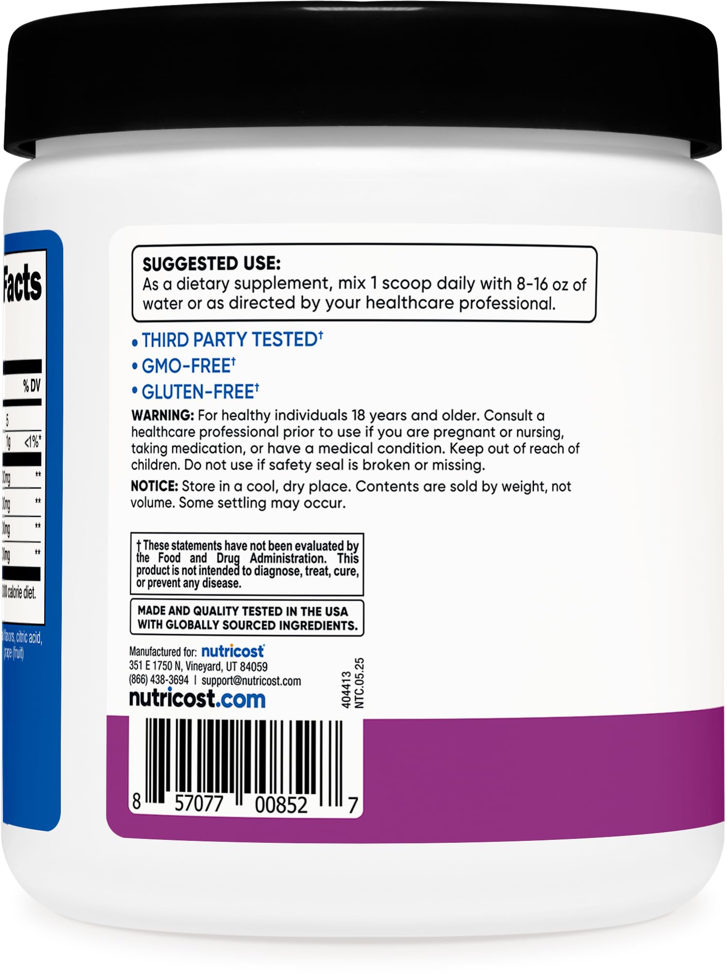 Nutricost BCAA Poudre certifiée NSF, qualité et sécurité dans la fabrication.