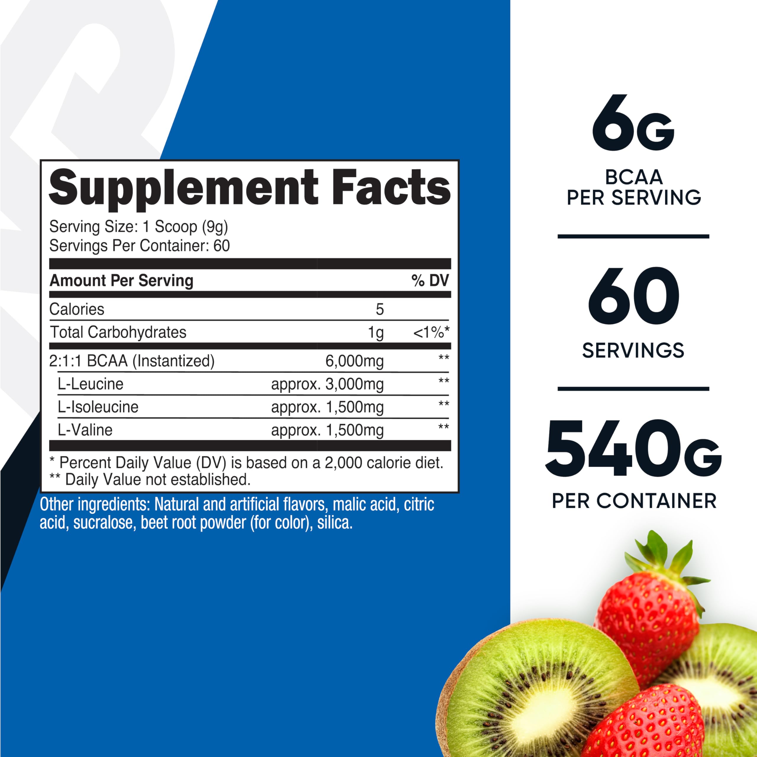 Nutricost BCAA Fraise Kiwi, scoop inclus, dosage pratique