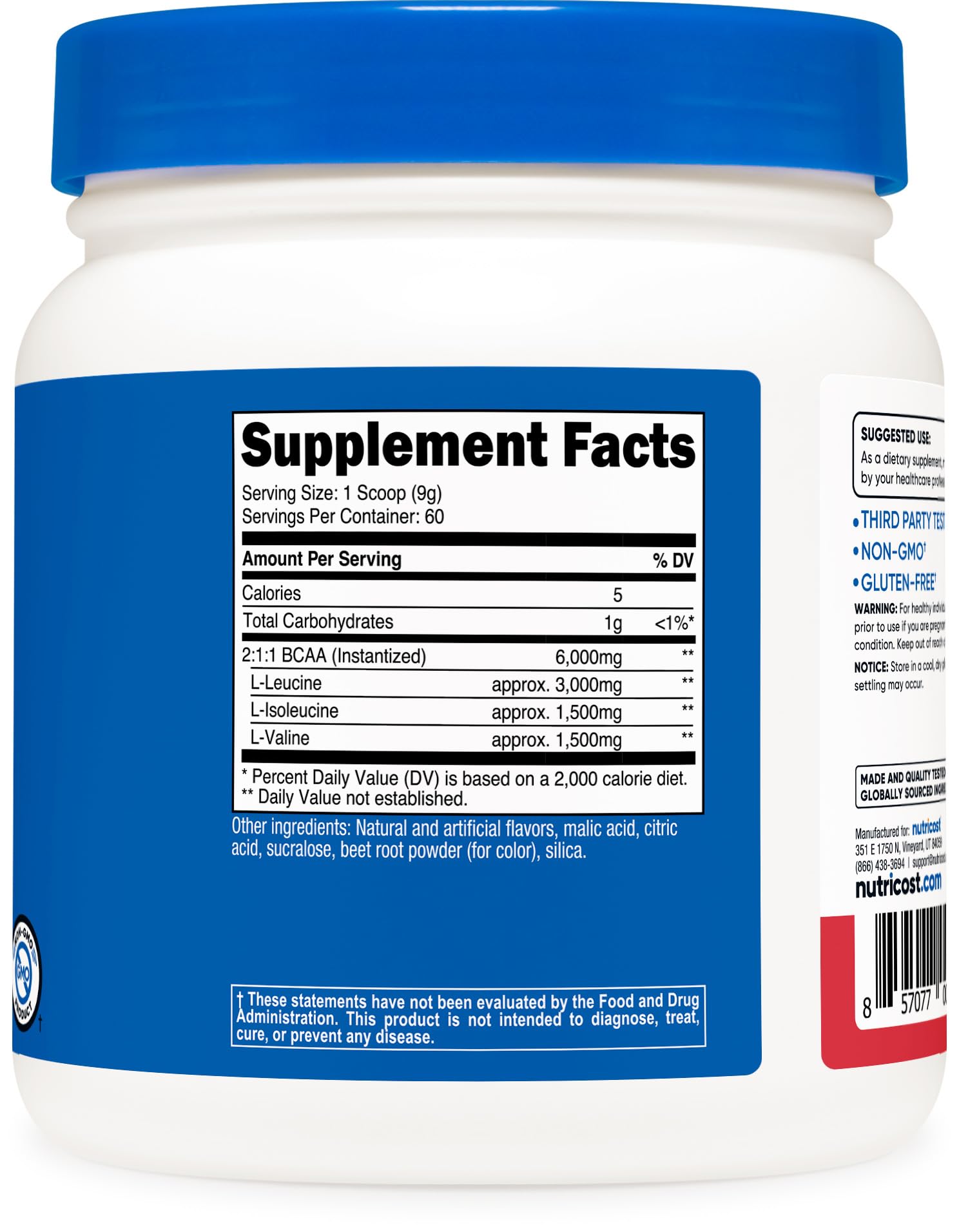 Nutricost BCAA Fraise Kiwi, usine certifiée et conformité FDA