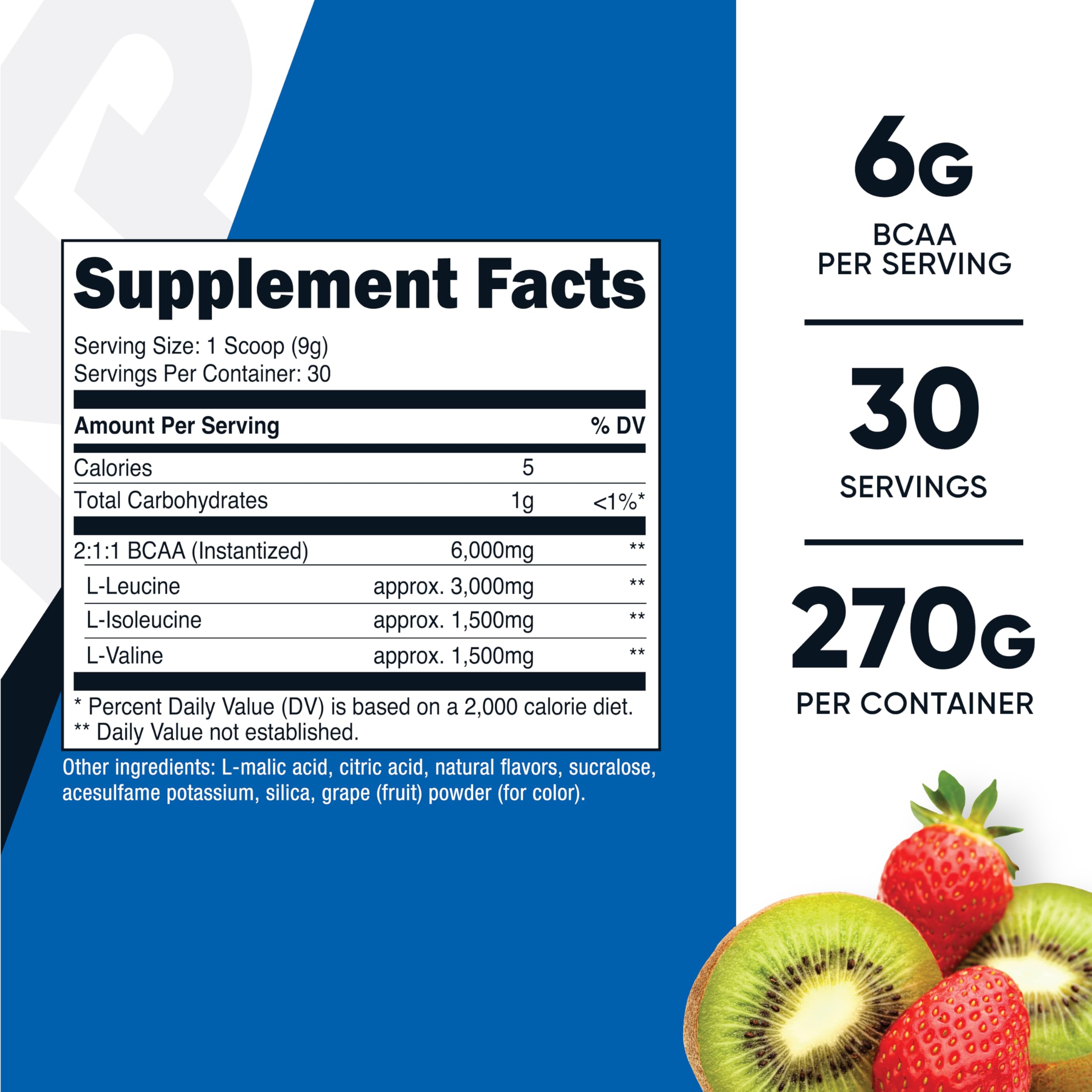 Nutricost BCAA poudre fraise kiwi, arôme agréable pour récupération après séance.