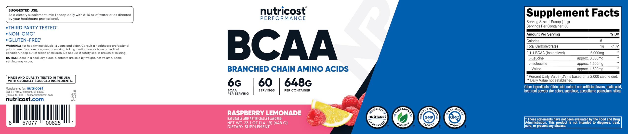 Nutricost BCAA Framboise-Citronade — utilisation post-entraînement facilitée.