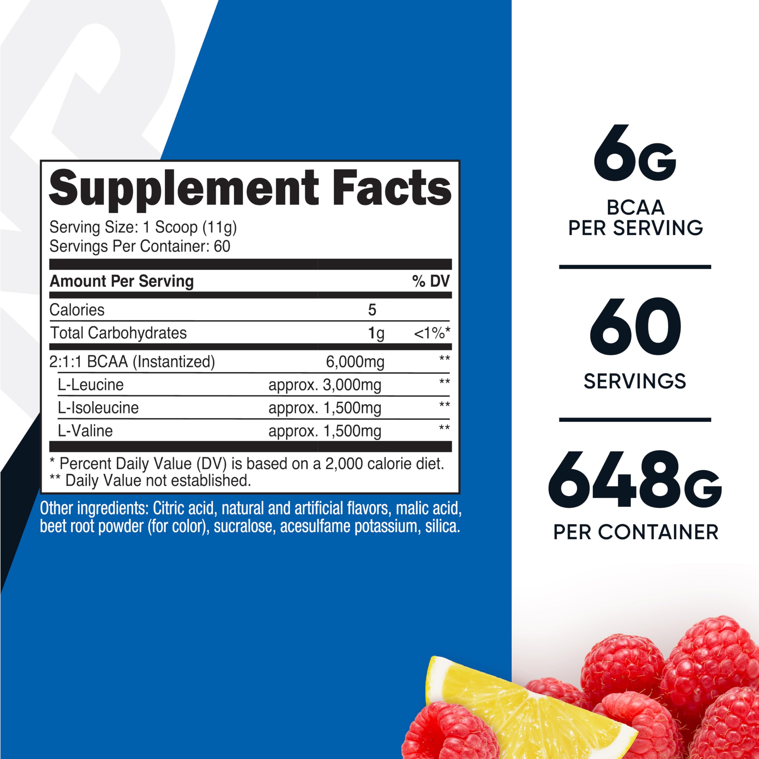 Nutricost BCAA Framboise-Citronade — doseuse et poudre pour mélanger rapidement.