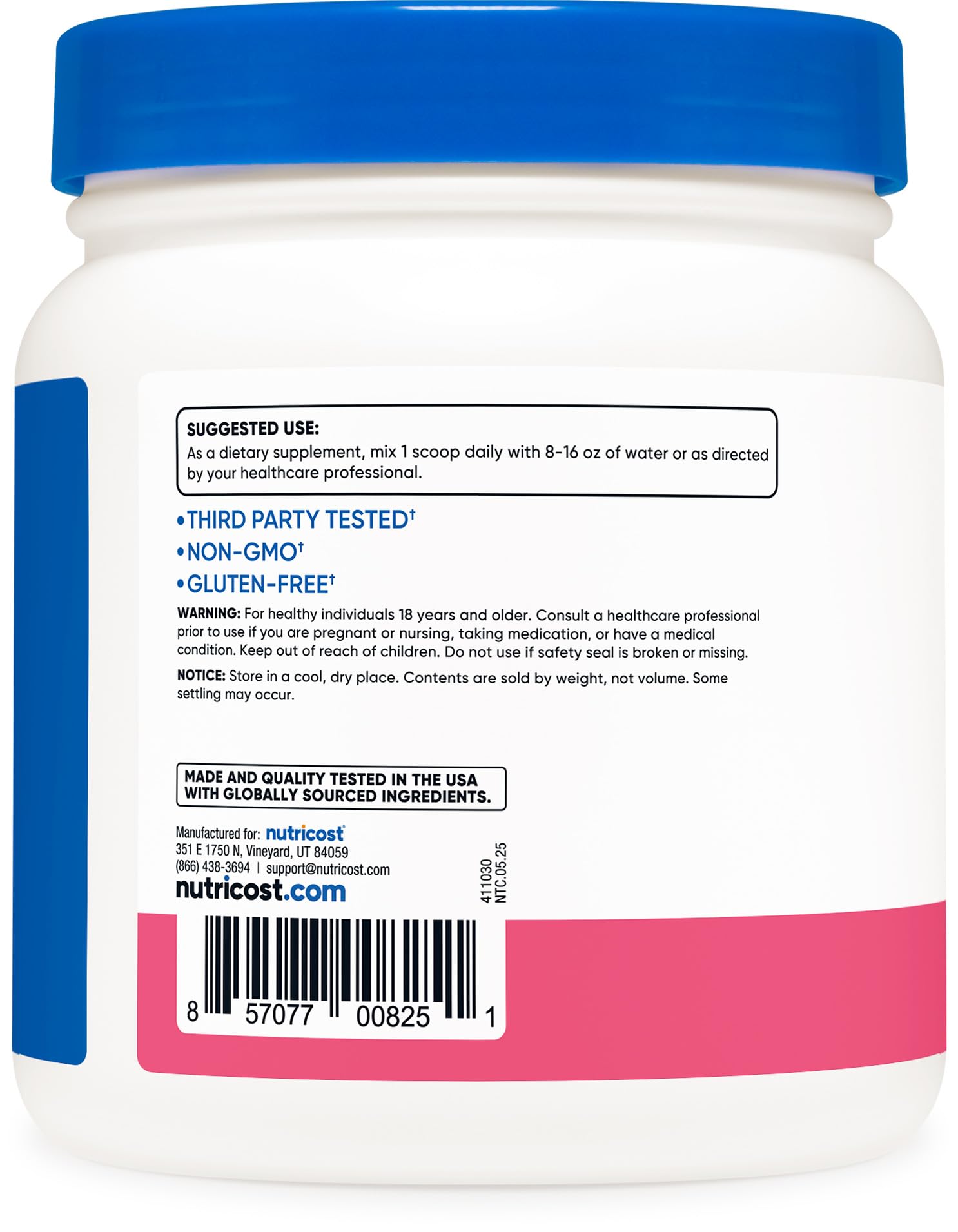 Nutricost BCAA Framboise-Citronade — emballage pratique pour pré-entraînement.