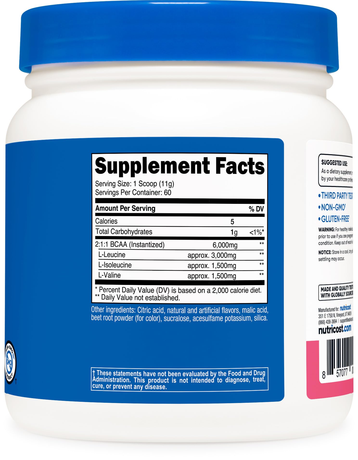 Nutricost BCAA Framboise-Citronade — shaker prêt à mélanger.