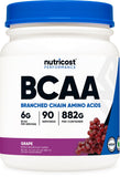 Nutricost BCAA Poudre Raisin dans la bouteille, goût agréable pour l’entraînement.