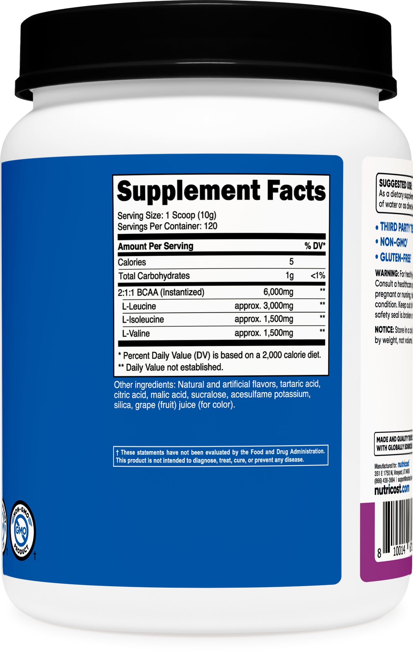 Nutricost BCAA Poudre Raisin — dosage clair pour une utilisation pratique lors d’entraînements