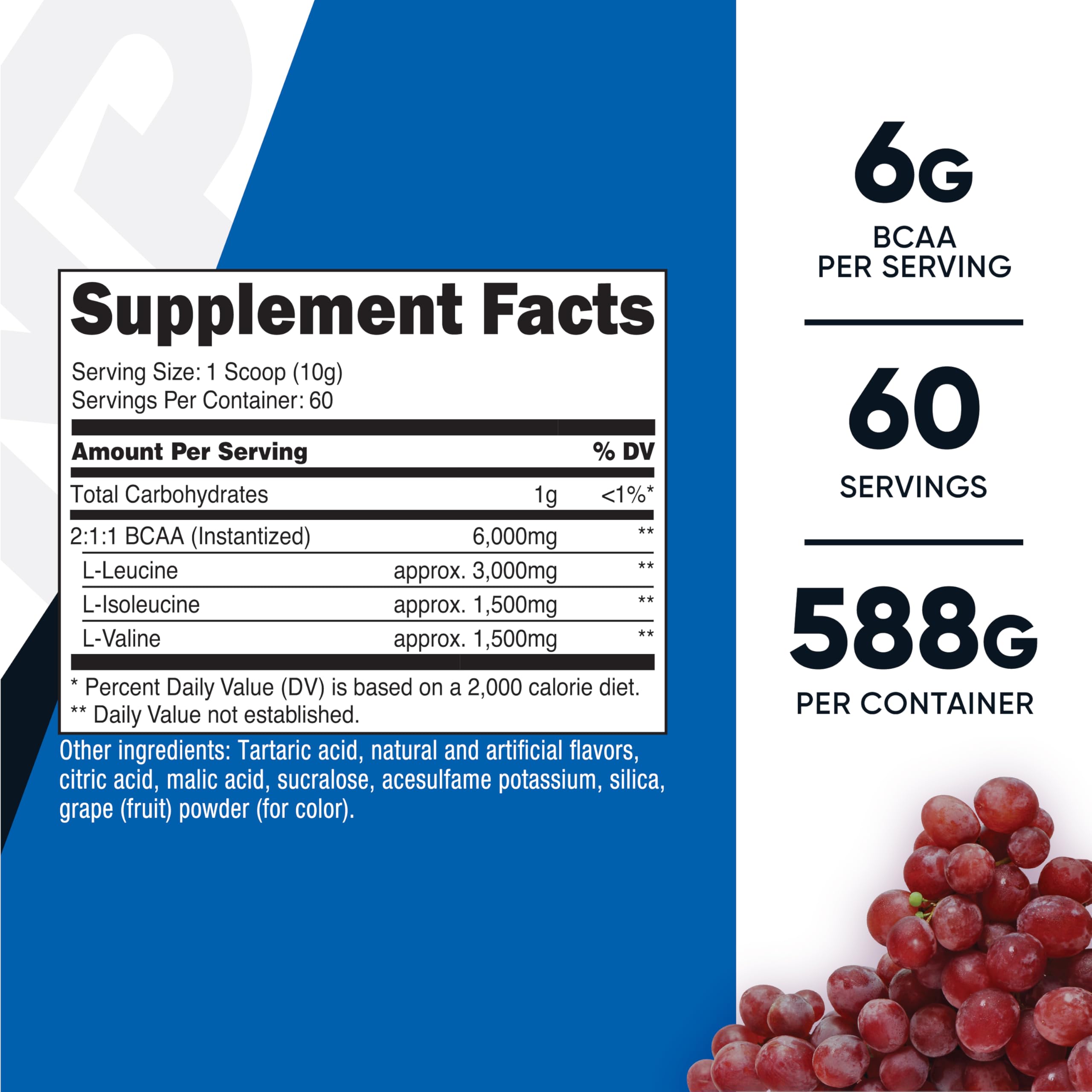 Nutricost BCAA Poudre Raisin — Doseur intégré pour doser facilement.