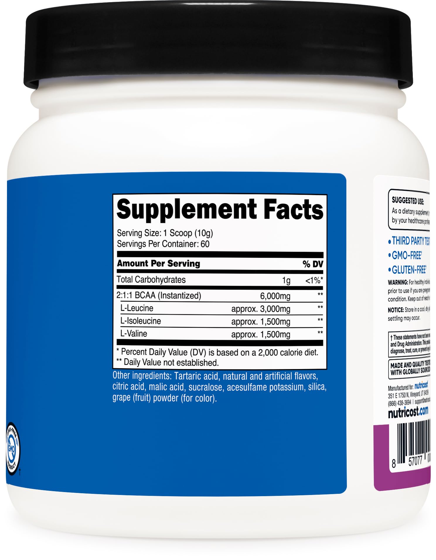 Nutricost BCAA Poudre Raisin — Goût rafraîchissant qui motive les entraînements.