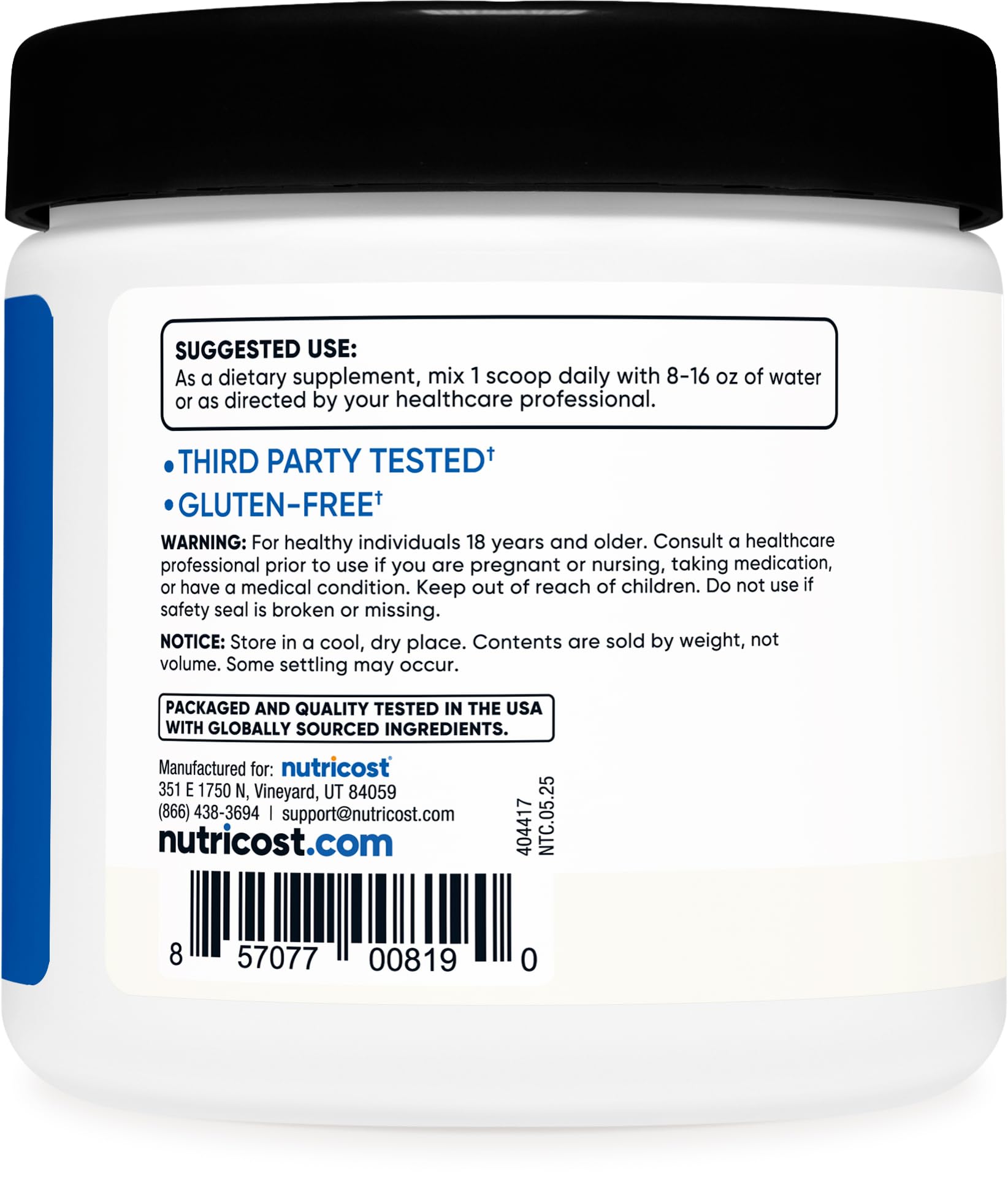 Nutricost Poudre BCAA sans-arôme-naturel : goût neutre adapté à vos shakes.