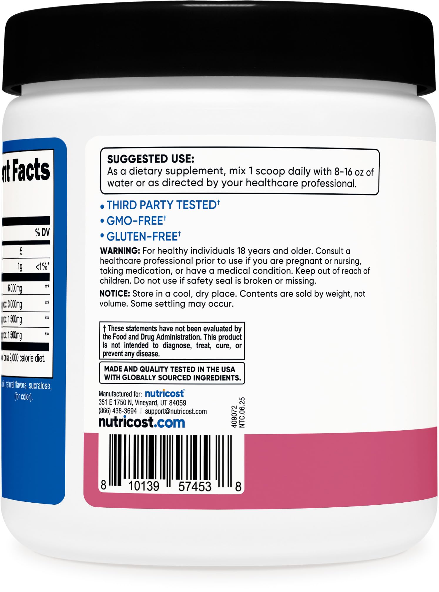 Nutricost BCAA Poudre tasse-mesure facile à préparer rapidement.