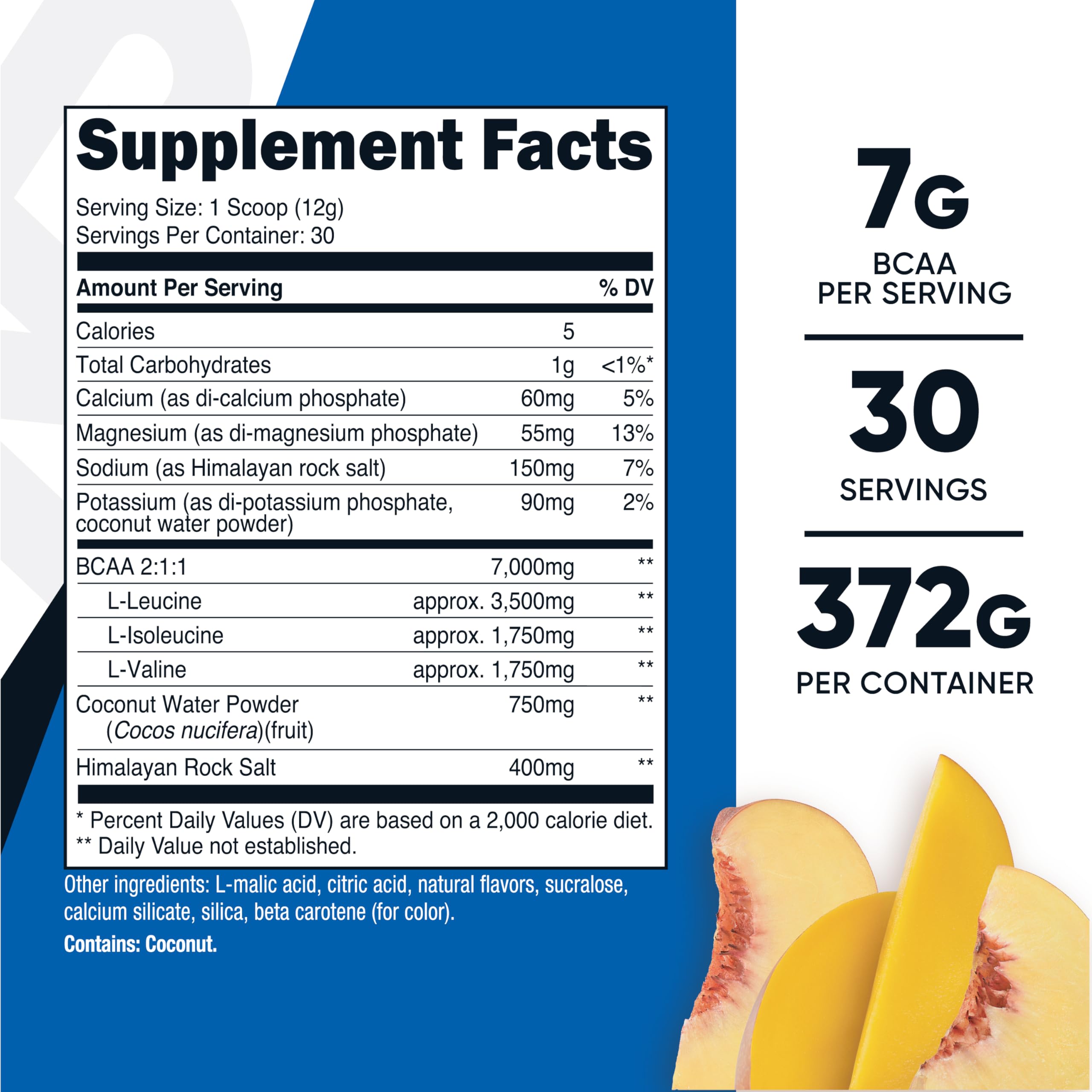 Nutricost BCAA Hydration, dosette pêche mangue, facilite la mesure et la préparation après l'effort.
