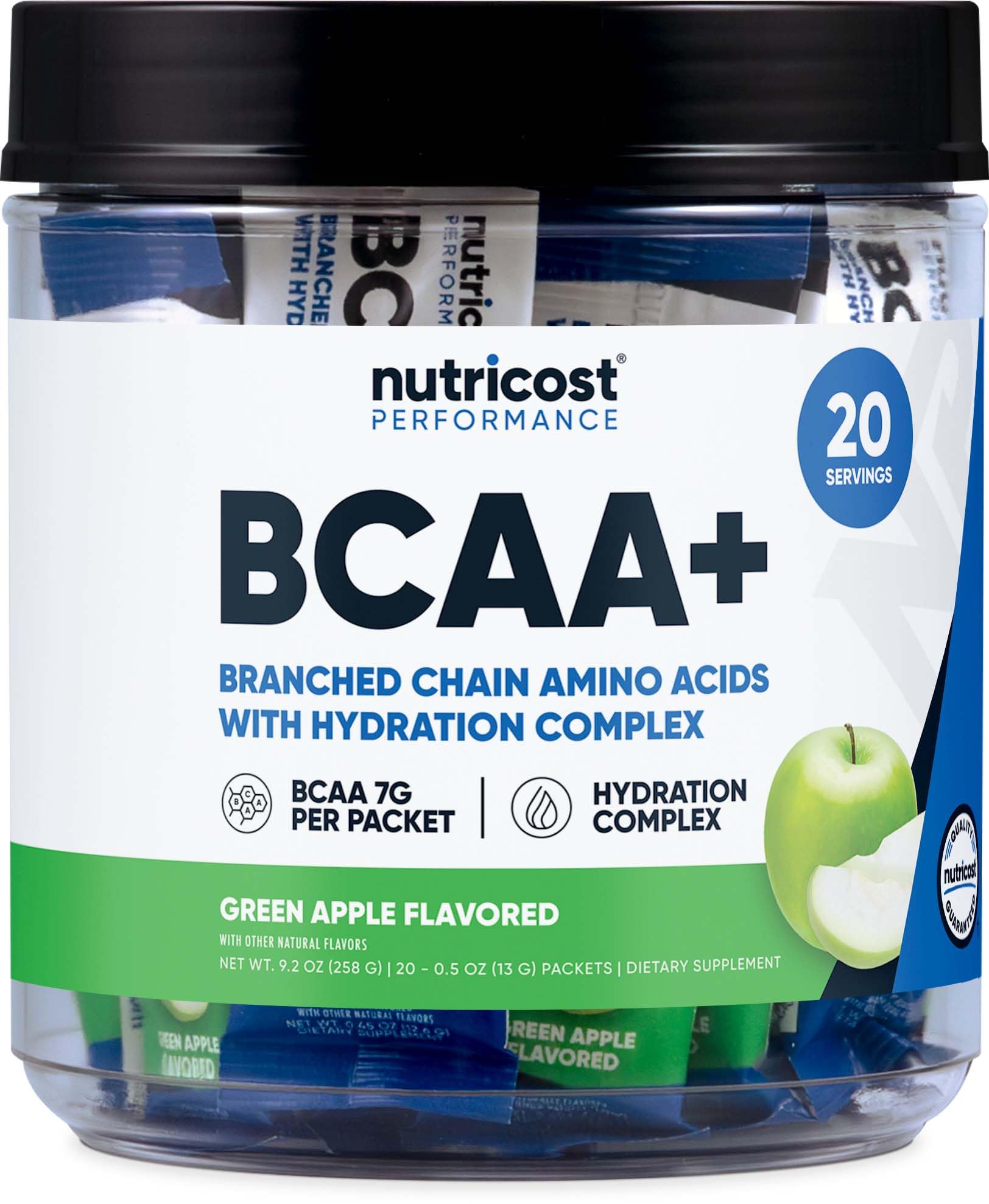 Nutricost BCAA+ Hydration, dosette pomme verte prête à mélanger pour hydratation rafraîchissante