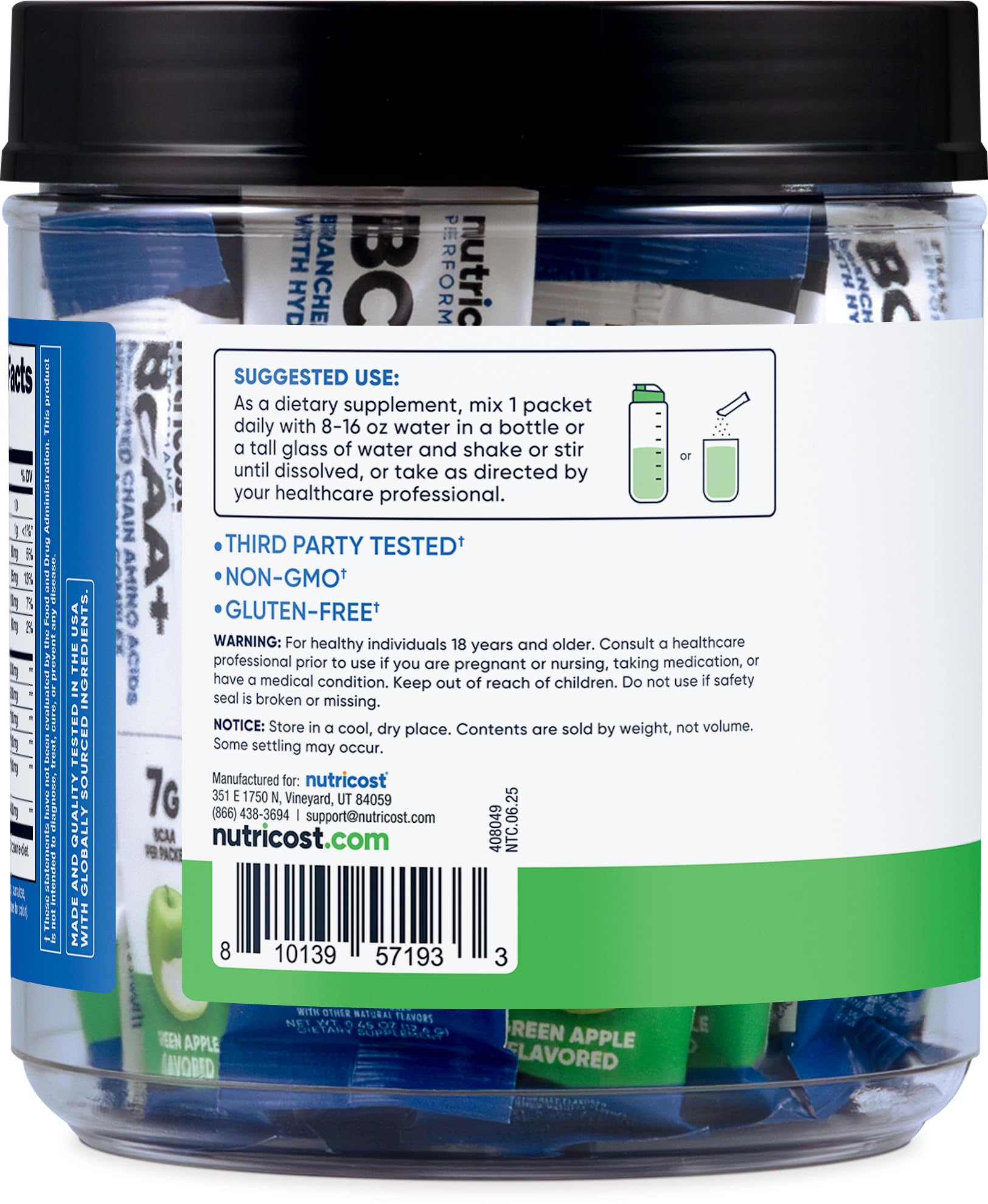 Nutricost BCAA+ Hydration verre d'eau prêt à mélanger après l'entraînement