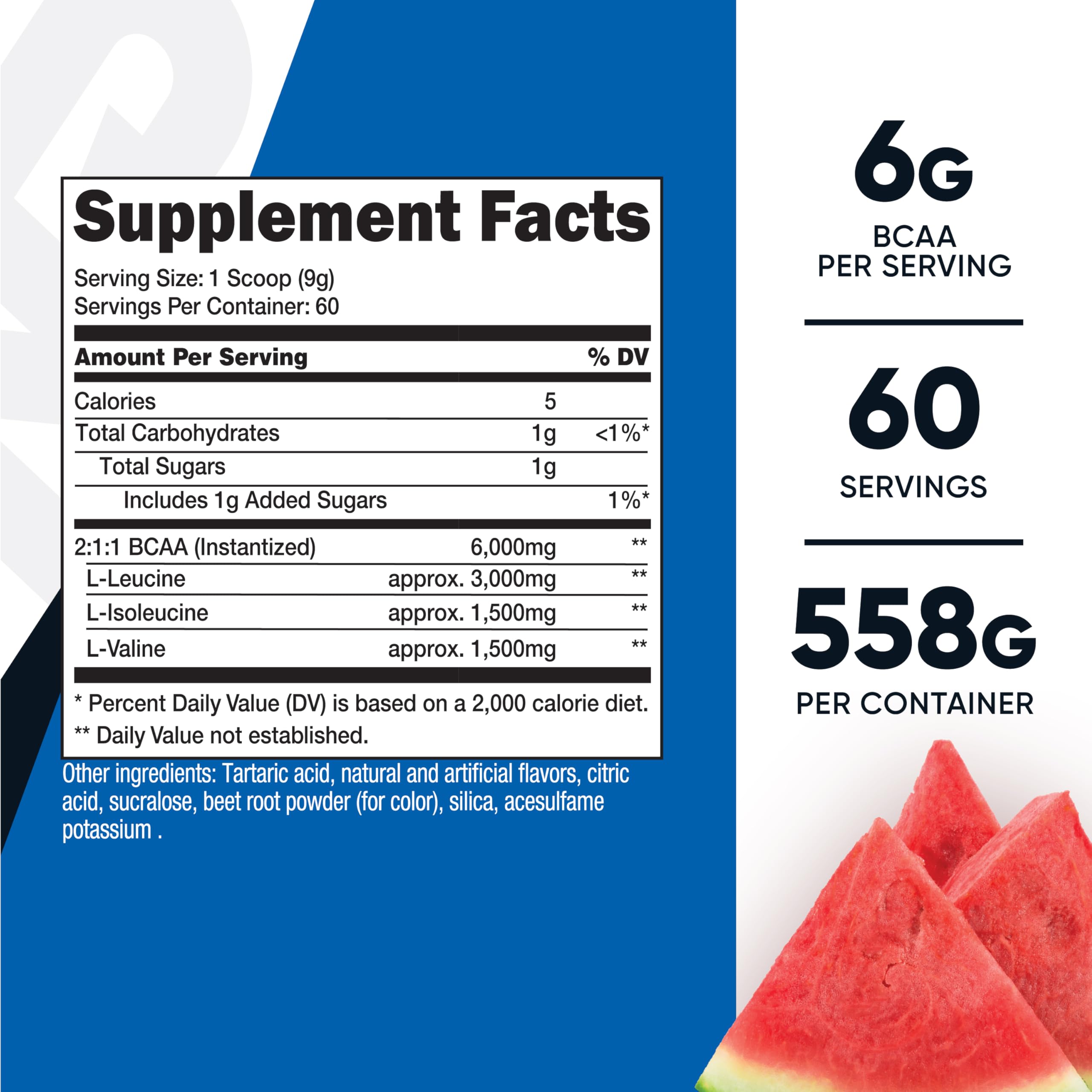 Nutricost Poudre BCAA Pastèque – dose précise pour une portion de 6 g