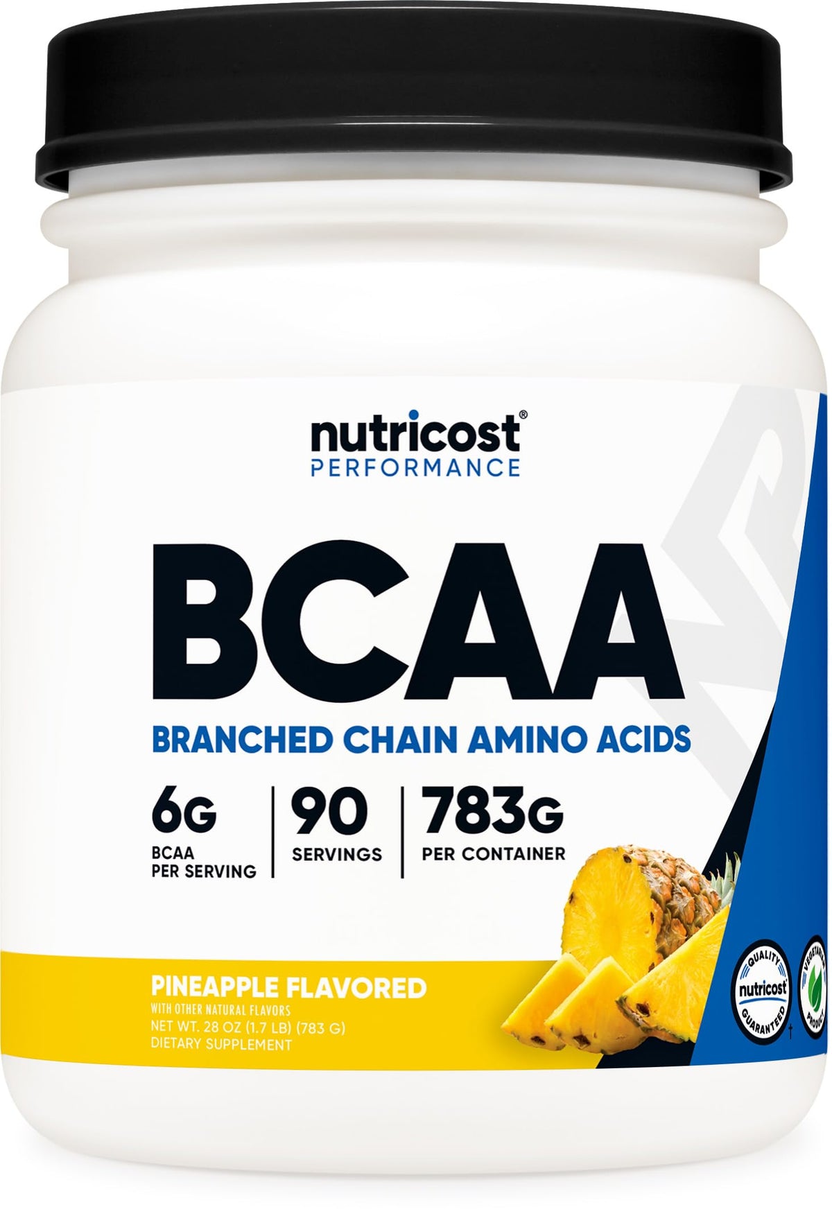 Nutricost BCAA en poudre Ananas — bouteille pratique pour l'entraînement.