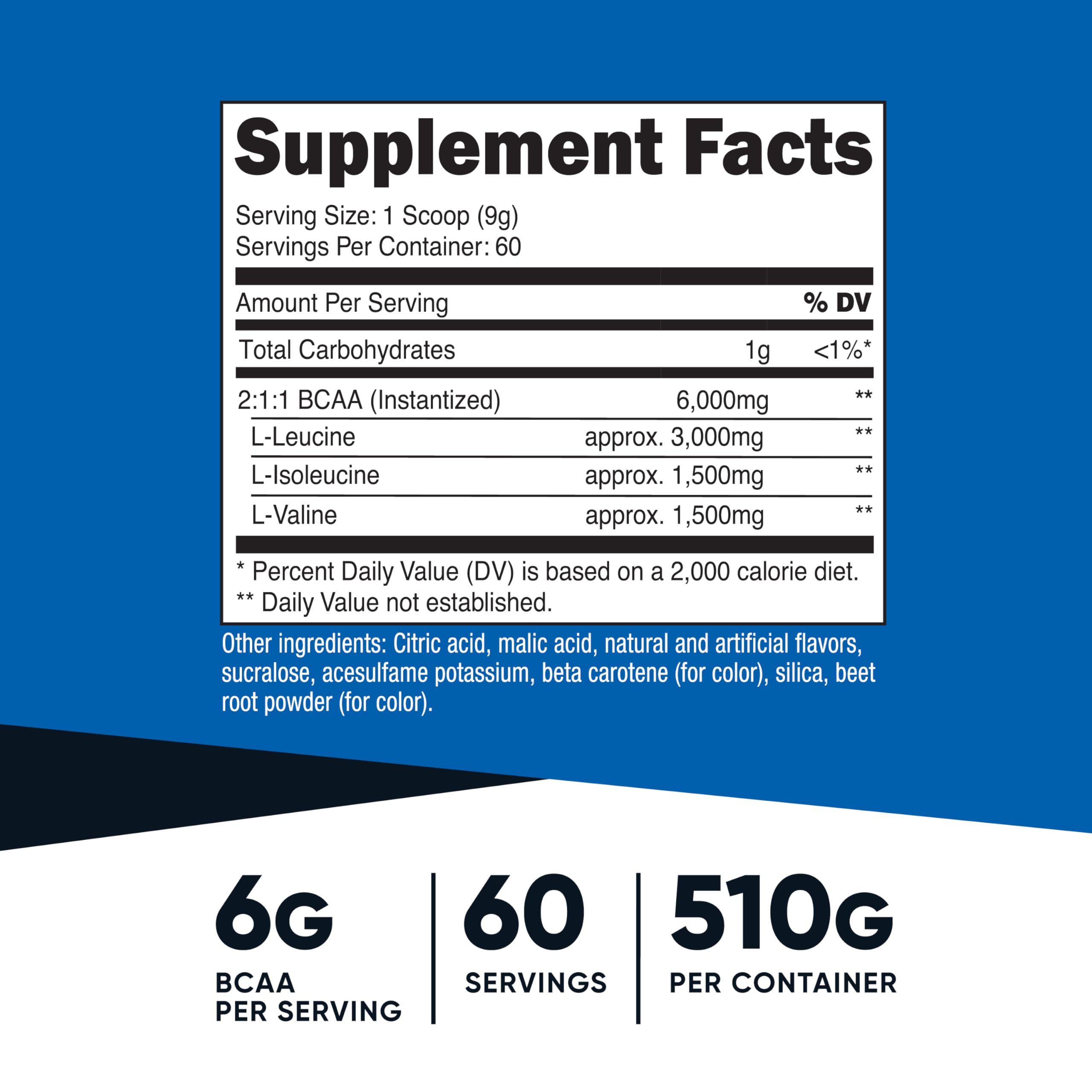 Nutricost BCAA Orange Mango avec doseur inclus pour mesurer chaque portion