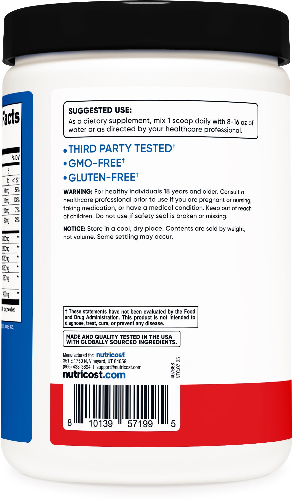 Nutricost BCAA + Hydration Doseur Fruit Punch, dose précise pour récupérer plus vite.