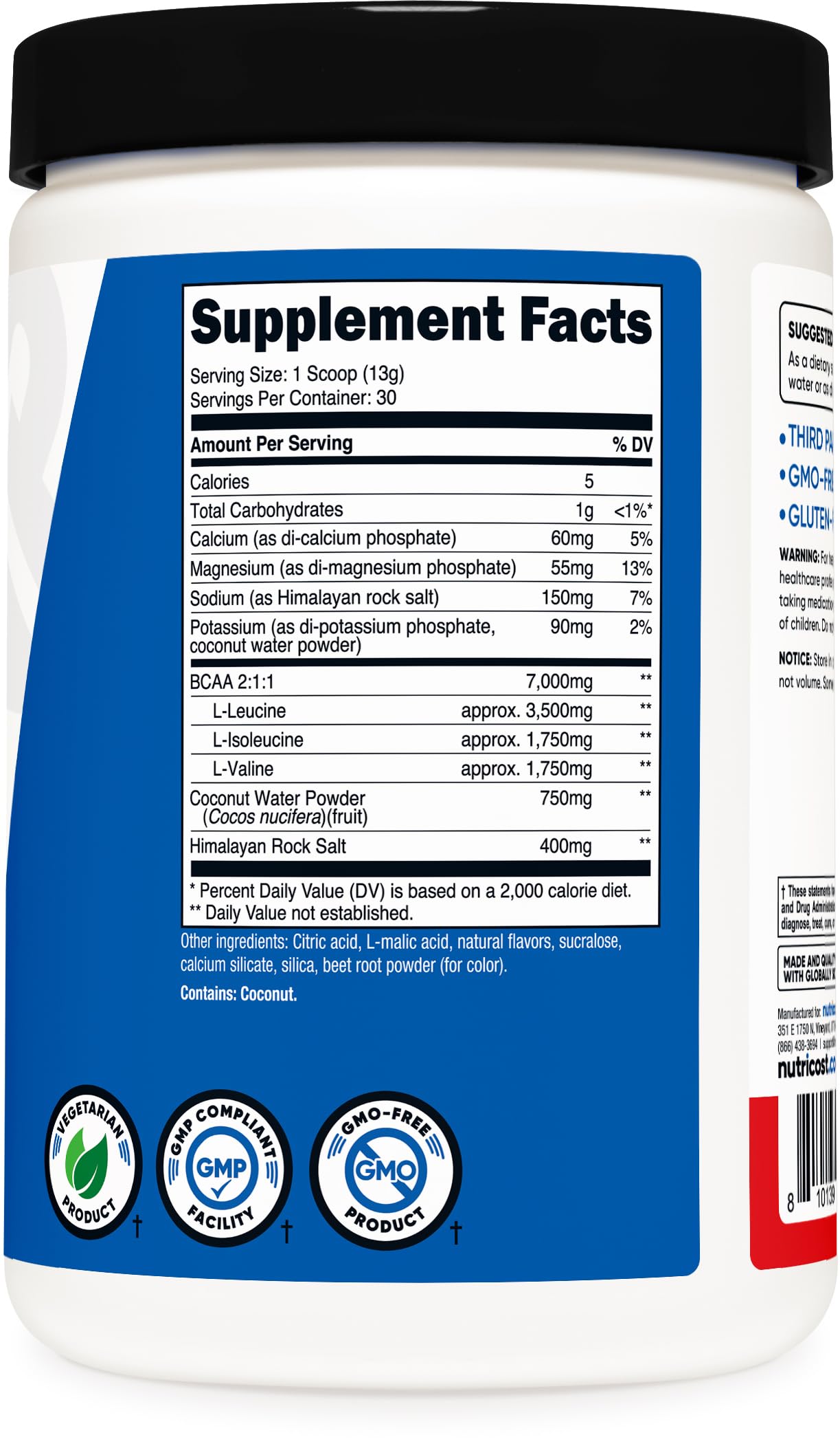 Nutricost BCAA + Hydration Verre-mesure Fruit Punch, hydratation ciblée et récupération.