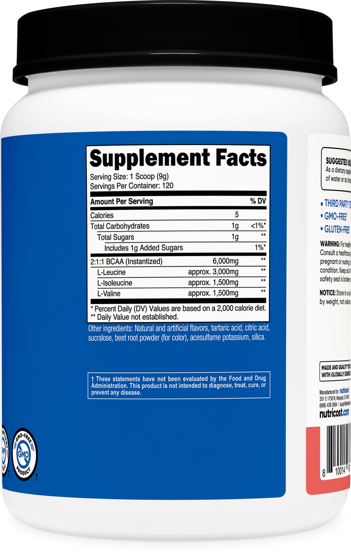 Certification NSF et tests ISO sur Nutricost BCAA Watermelon.
