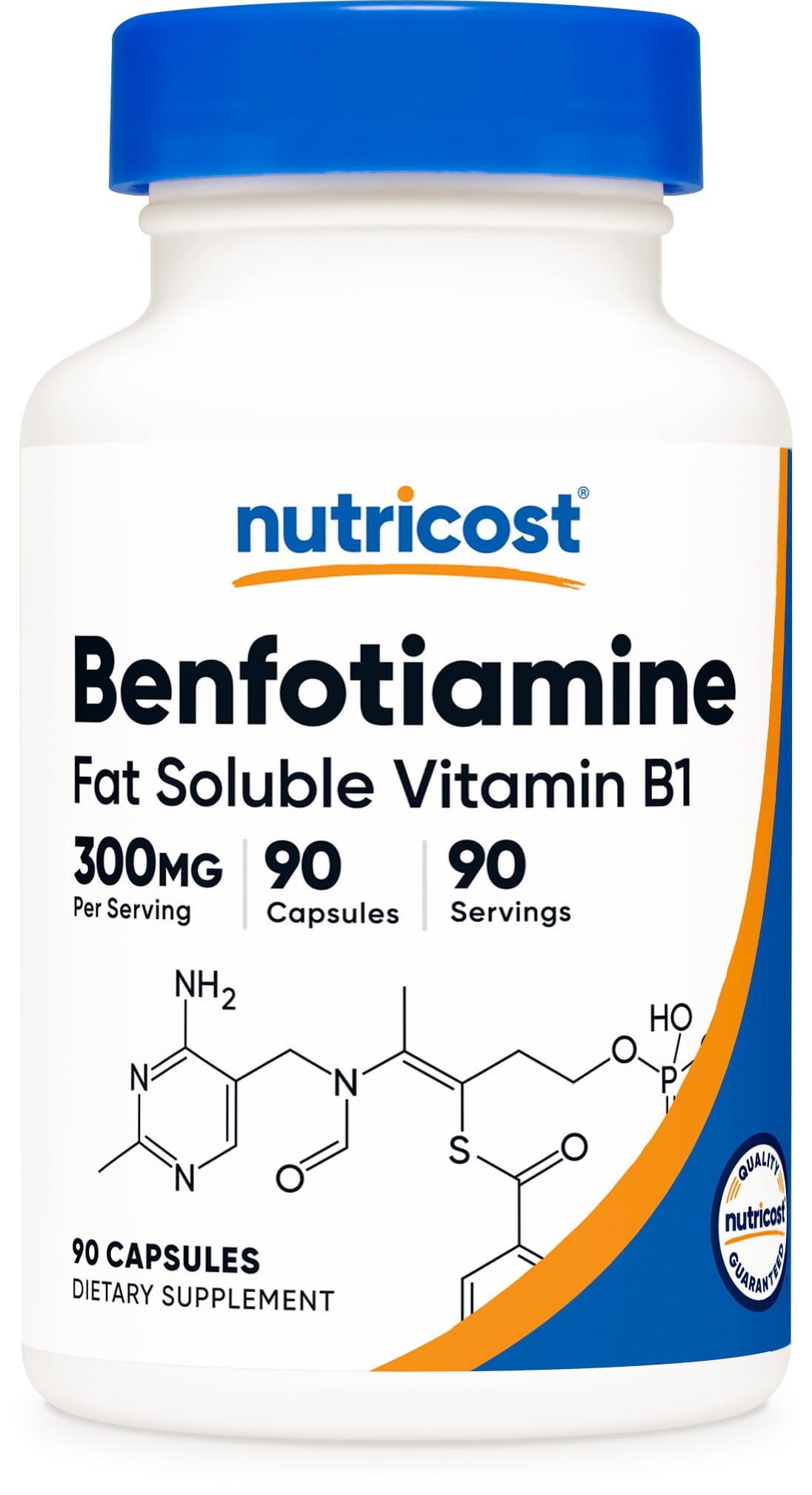 Nutricost Benfotiamine 300 mg — capsules, formulation lipophile pour une biodisponibilité potentielle.
