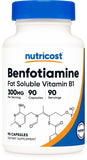 Nutricost Benfotiamine 300 mg — capsules, formulation lipophile pour une biodisponibilité potentielle.