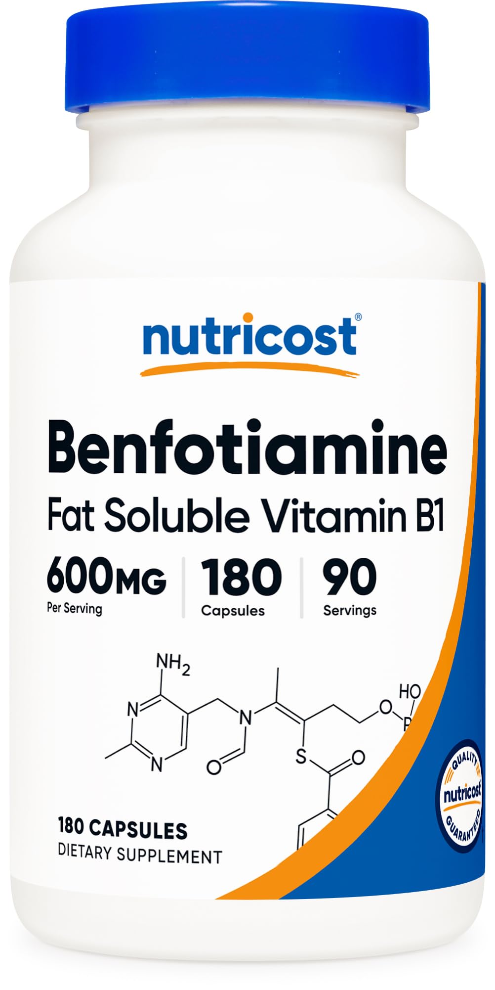Nutricost Benfotiamine 600 mg – bouteille de capsules, soutien quotidien potentiel au bien-être.