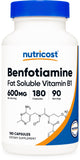 Nutricost Benfotiamine 600 mg – bouteille de capsules, soutien quotidien potentiel au bien-être.