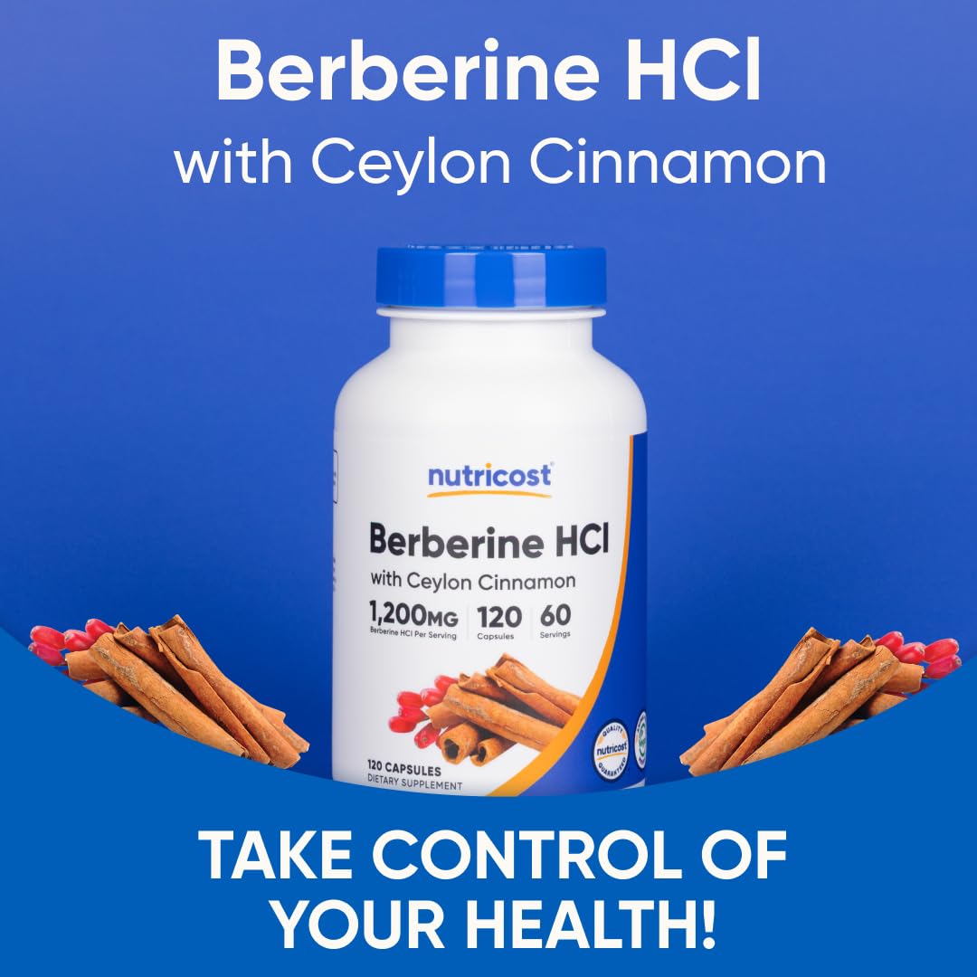 Nutricost Berberine HCl Cannelle - etiquette indiquant dosage et utilisation.