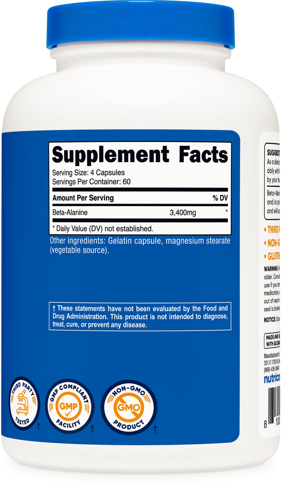 Boîte Nutricost Beta-Alanine, emballage pratique et rangement facile.