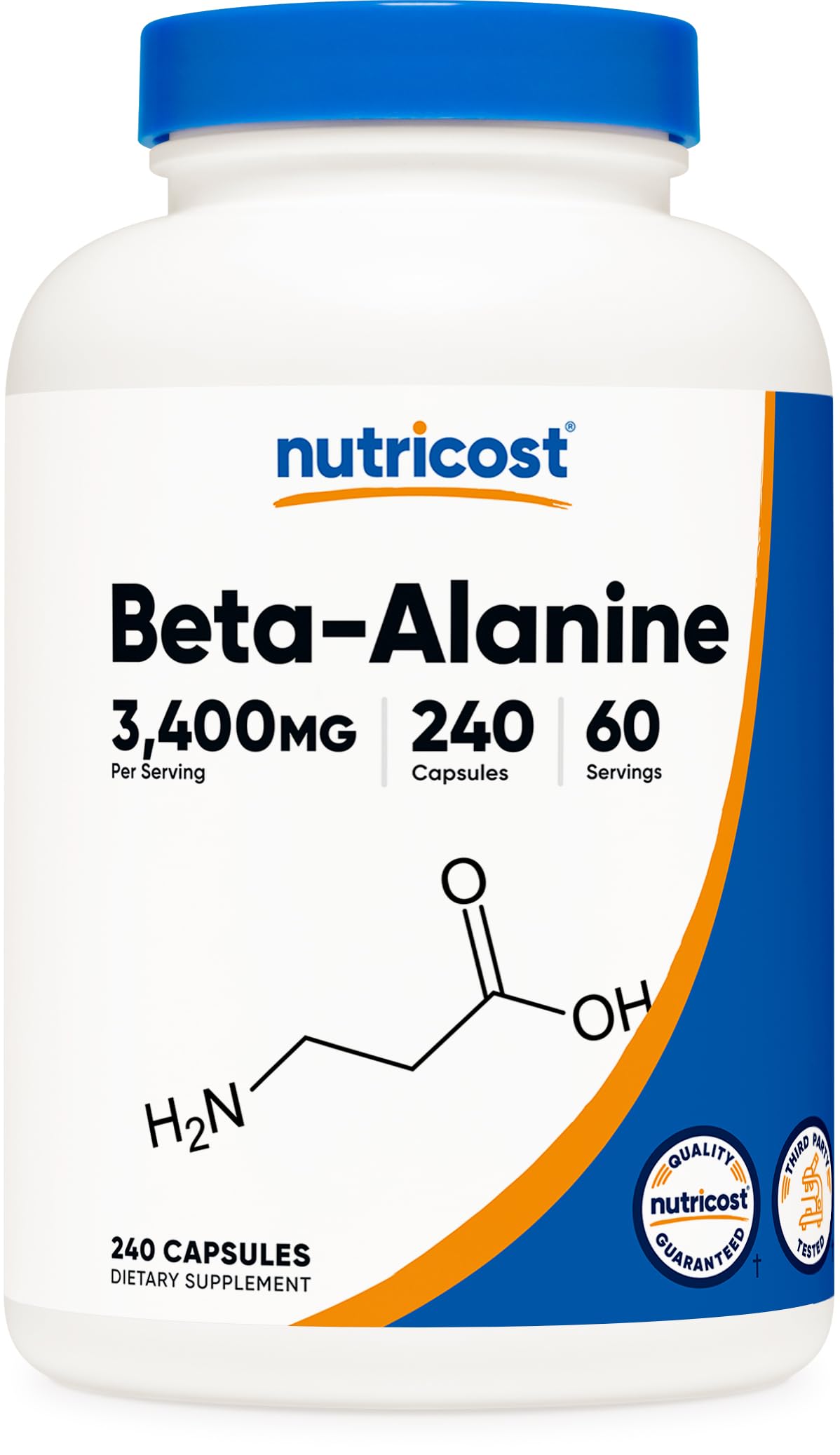Nutricost Beta-Alanine: bouteille de 240 gélules, portions pratiques pour l'entraînement.
